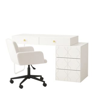 Ensemble Coiffeuse Minimaliste Blanc 90×40×64cm + Chaise Scandinave Beige Pivotante