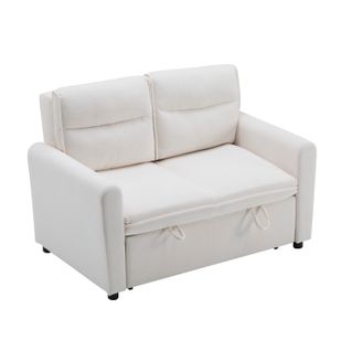 Canapé-lit Convertible 2 Places Velours Beige Clair, Dossier 5 Positions Ridgeglen