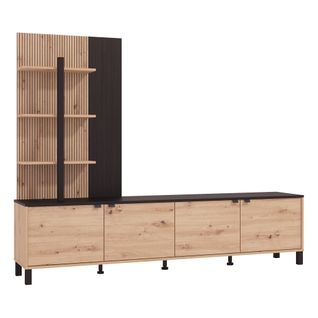 Meuble TV L.208 cm MARGARETH imitation chêne et noir