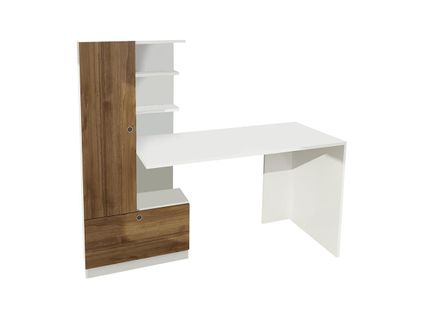 Bureau Avec Armoire De Rangements - Blanc Et Naturel - Midiali