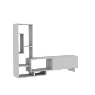 Pegai Meuble TV Avec Rangement Armoires Et Niches - Convient Aux TVs 55" - Blanc