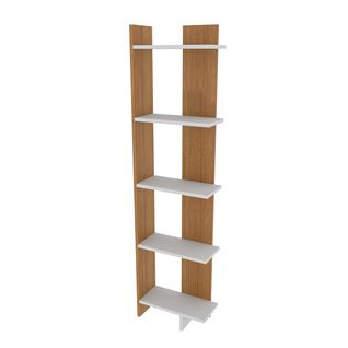 Bibliothèque D`angle 5-étagères Alice (blanc Et Teak)