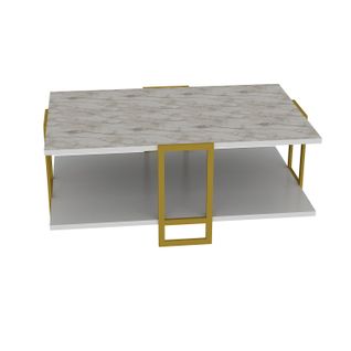 Table Basse Polka Avec Cadre Métalique Doré (effet Marbre Blanc)