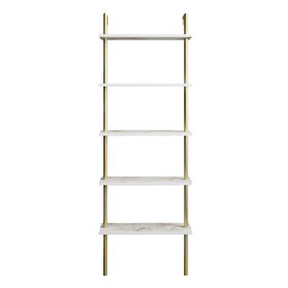 Bibliothèque Paula Murale 5 Étagères, Cadre En Métal (doré Et Effet Marbre Blanc)