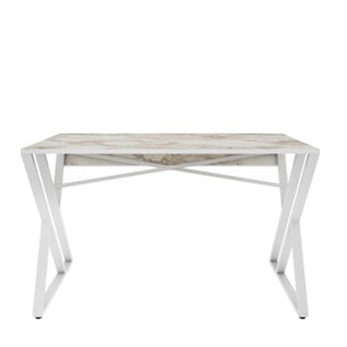 Bureau, Table De Bureau, Travavil Avec Le Pieds Et Cadre En Métal (blanc Et Effet Marbre Blanc)