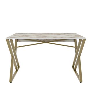 Bureau, Table De Bureau, Travavil Avec Le Pieds Et Cadre En Métal (doré Et Effet Marbre Blanc)