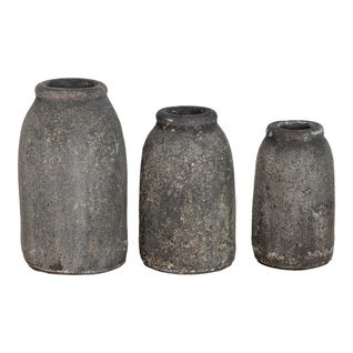 Lot De 3 Pots Décoratifs Velas, Terre Cuite, Gris, 13x13x22 Cm
