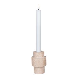 Bougeoir Mary, Travertin, Marron, 7x7x10 Cm