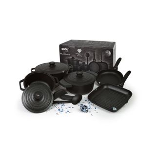 Set D'ustensiles De Cuisine El Diamant, Aluminium Moulé Sous Pression, Noir, 36x36x8,5 Cm