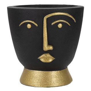 Vase Décoratif Visage 24, Polyrésine, Noir, 25x25x25 Cm
