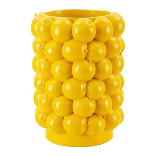 Vase Décoratif Citrons, Polyrésine, Jaune, 21x21x28 Cm