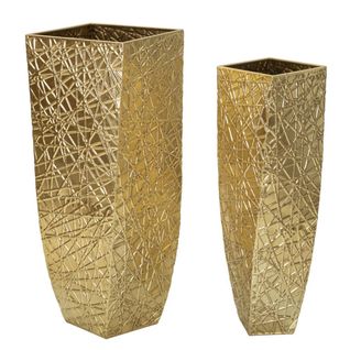 Lot De 2 Pots Décoratifs Mf389, Métal, Or, 34x34x90 Cm