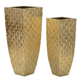 Lot De 2 Pots Décoratifs Mf388, Métal, Or, 40x40x99 Cm