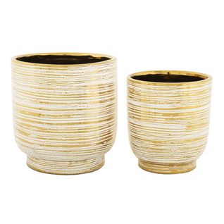 Lot De 2 Pots Décoratifs Mf387, Céramique, Or, 23x23x24 Cm