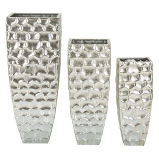 Lot De 3 Pots Décoratifs Mf422, Métal, Argent, 38,1x38,1x90,8 Cm