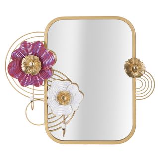 Miroir Avec Cadre Fleurs 57, Métal, Multicouleur, 75x9,5x64,1 Cm