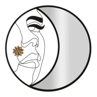 Miroir Avec Cadre Lune 4, Métal, Noir, 80x3,8x80 Cm