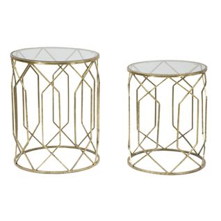 Table D'appoint Mf561, Métal, Or, 42x42x53 Cm