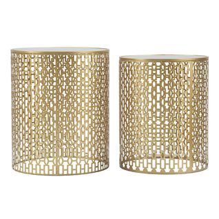 Table D'appoint Mf540, Métal, Or, 41x41x50 Cm