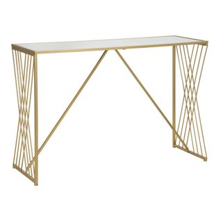 Table Console Mf624, Métal, Or, 120x40x80 Cm