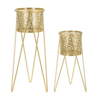 Lot De 2 Cache Pots Mf403, Métal, Or, 21x20x46 Cm