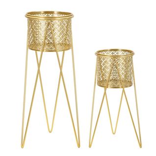 Lot De 2 Cache Pots Mf405, Métal, Or, 21x20x46 Cm