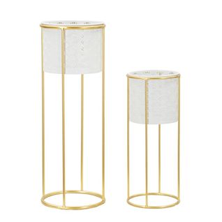 Lot De 2 Cache Pots Mf408, Métal, Blanc, 17x17x46 Cm