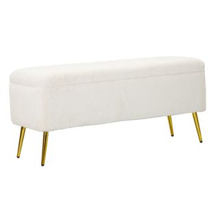 Banc Avec Rangement Mf303, Bois, Blanc, 112x42x50 Cm