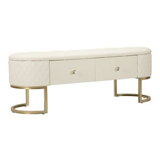 Banc Avec Rangement Mf302, Bois, Blanc, 120x40x43 Cm