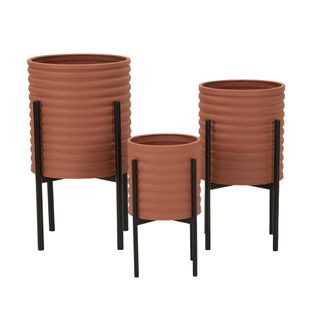 Lot De 3 Cache Pots Mf425, Métal, Rouge, 36x36x56,5 Cm