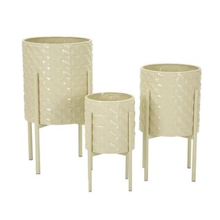 Lot De 3 Cache Pots Mf427, Métal, Beige, 36x36x56,5 Cm
