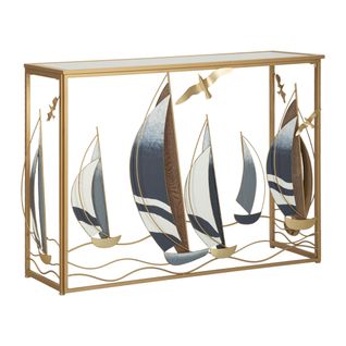 Table Console Bateaux 9, Métal, Multicouleur, 108x37x80 Cm