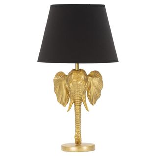 Lampe à Poser Éléphant, Polyrésine, Noir, 32x32x59 Cm