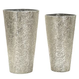 Lot De 3 Pots Décoratifs Mf774, Métal, Argent, 41x41x80,5 Cm