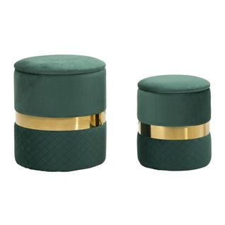 Lot De 2 Poufs Mf870, Polyester, Vert, 37x37x42 Cm