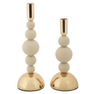 Bougeoir Mf935, Acier, Beige, 10x10x29,5 Cm