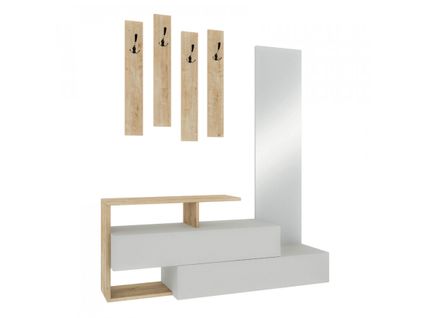 Meuble D'entrée Anila Blanc Et Chêne