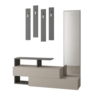 Meuble D'entrée En Bois "ramda" - 35 X 137 X 54 Cm - Moka Clair, Anthracite