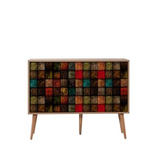 Buffet 3 Portes Repono 120x90cm Motif Carreaux Bois Multicolore