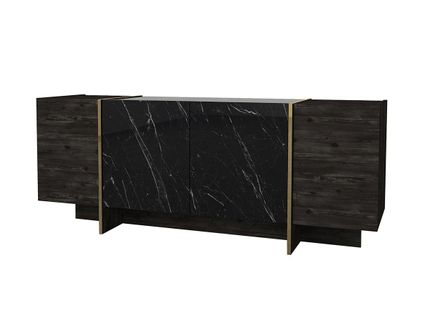 Buffet Avec 4 Portes - Effet Marbre Noir Et Doré - Cadeba