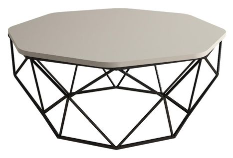Table Basse Octogonale Bois Crème Et Pieds Acier Noir Diva 90cm