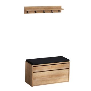 Meuble à Chaussures 2 Portes Et Patères Bayan Chêne Clair Et Noir