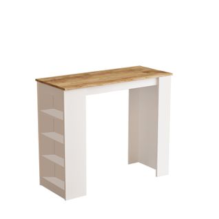 Table De Bar 4 Étagères Fergus L120xh101cm Bois Blanc Et Chêne Clair