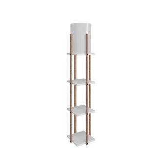 Lampadaire Combiné 3 Étagères Ulkoda 135cm Bois Naturel Et Blanc Et Tissu Blanc