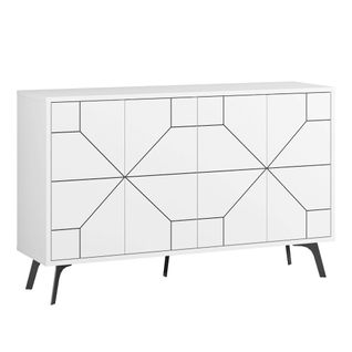 Buffet Bas Santos 123cm Bois Motif Géométrique Blanc