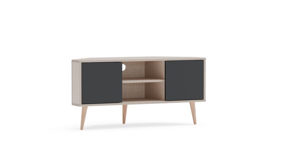 Meuble TV D'angle Lesson 120 Cm 2 Armoires Et Étagères Ouvertes (beige Et Noir)