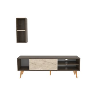 Rans Meuble TV - Banc TV - Rangement - Etagère Murale Incluse (noyer Et Traverter)