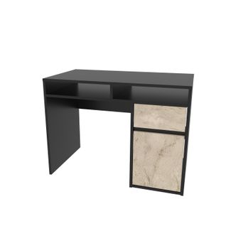 Isla Bureau Modern 100 Cm Tiroir Et Armoire (noir Et Travertine)