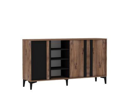 Buffet Bas 3 Portes Farfalle L160cm Bois Foncé Et Anthracite