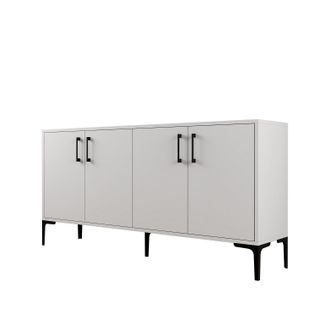 Buffet Bas 4 Portes Vranus 160cm Bois Blanc Et Métal Noir
